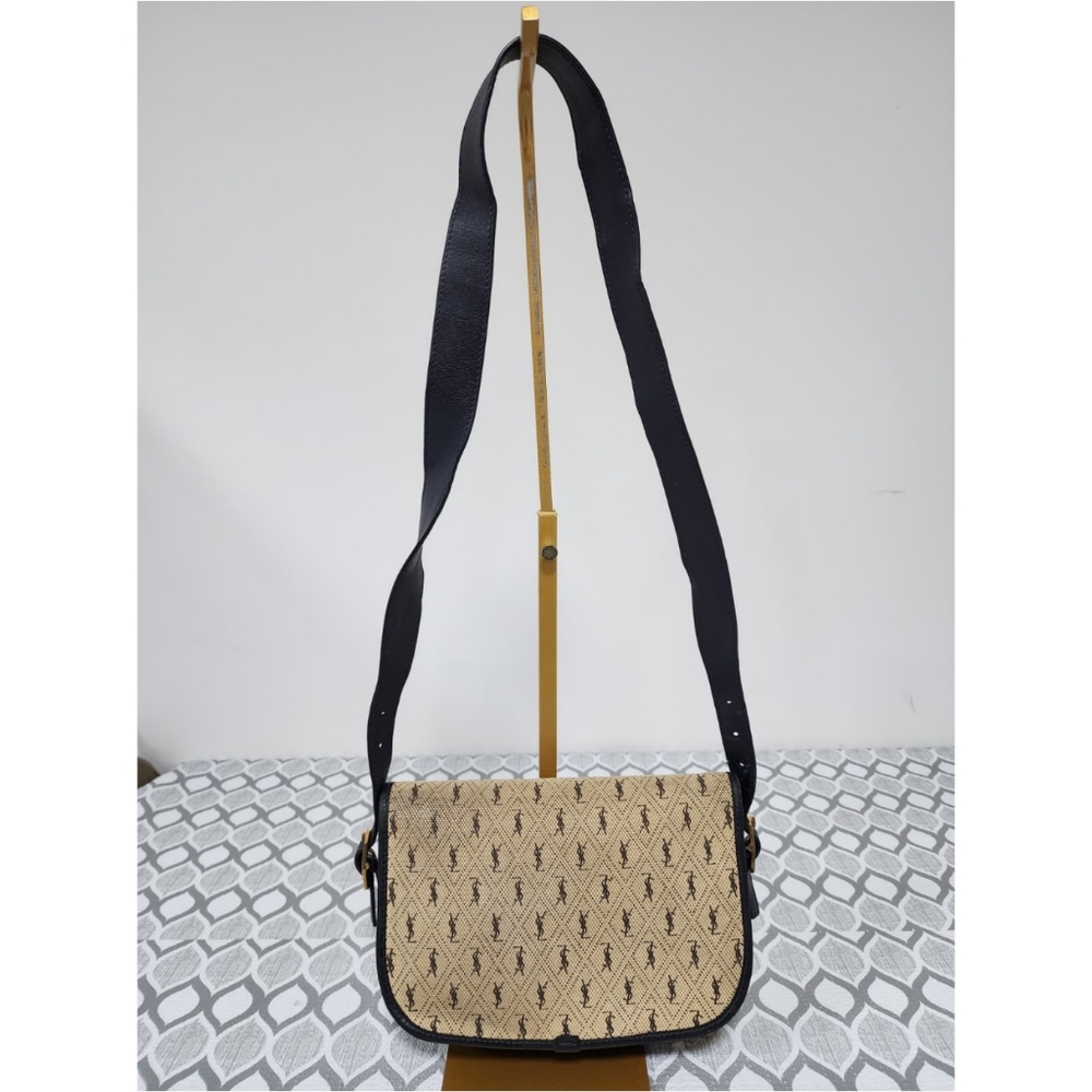 Yves Saint LaurentBeige/Navy Canvas Monogram Satchel Crossbody Bag - Picture 3 of 14
